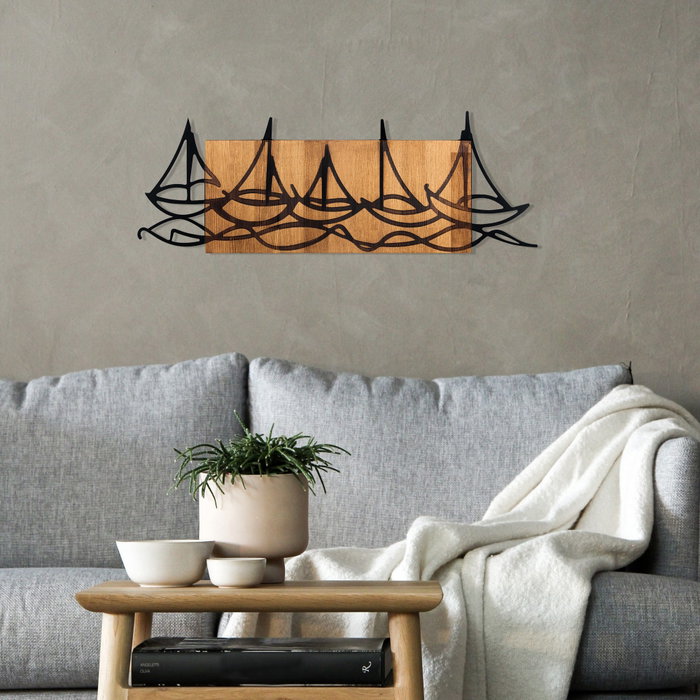 Wallity Ships In The Sea - Accesorio decorativo de pared de madera y metal Wallity Ships In The Sea - Accesorio decorativo de pared de madera y metal